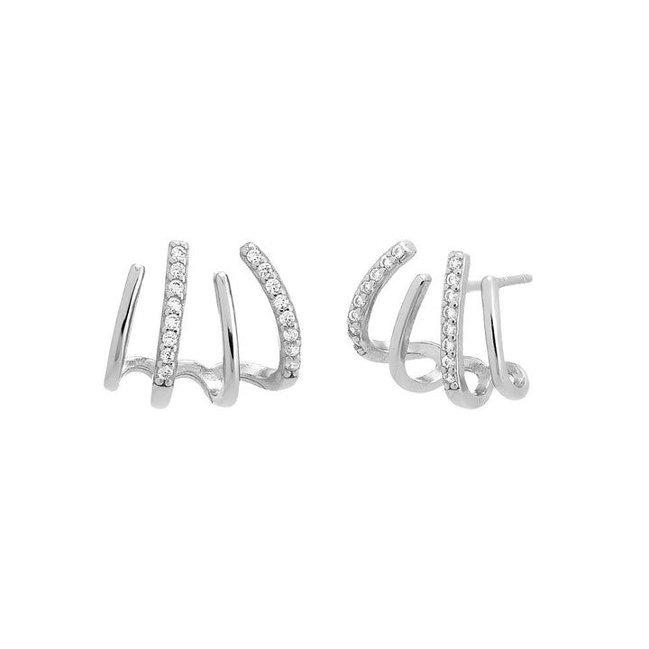 Silver / Pair Solid/Pave Multi Claw Stud Earring - Adina Eden's Jewels