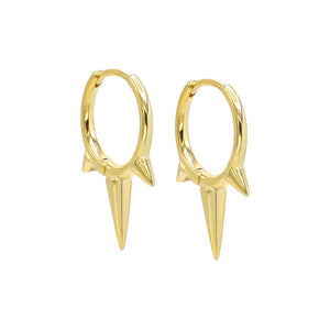 Gold / Pair Solid Triple Spike Huggie Earring - Adina Eden's Jewels