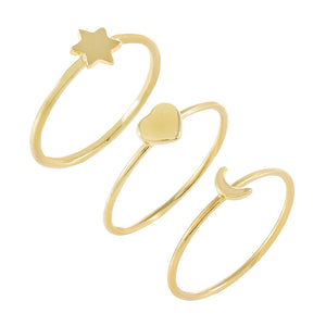 Gold / 6 Solid Charms Ring Set - Adina Eden's Jewels