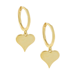 Gold Solid Dangling Heart Huggie Earring - Adina Eden's Jewels