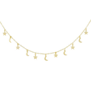 Gold Solid Moon and Star Choker - Adina Eden's Jewels