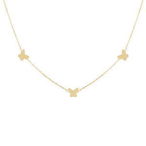 14K Gold Solid Triple Butterfly Necklace 14K - Adina Eden's Jewels