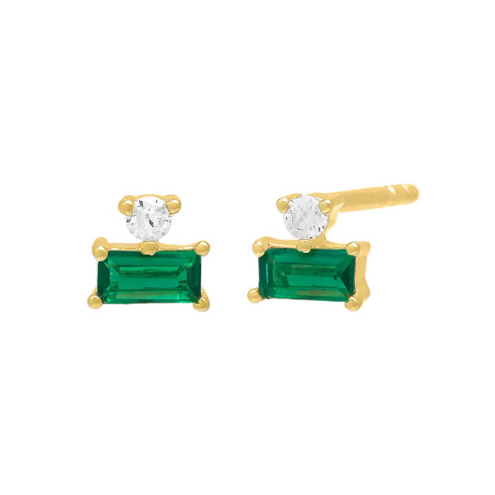 Emerald Green Solitaire x Baguette CZ Stud Earring - Adina Eden's Jewels