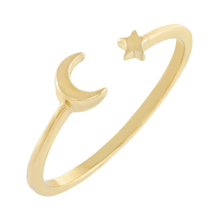 14K Gold / 6 Star X Moon Ring 14K - Adina Eden's Jewels