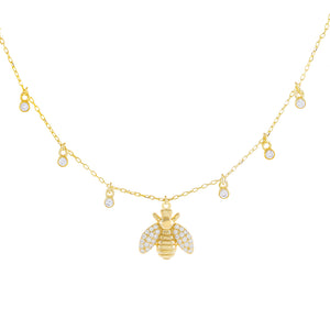 Gold CZ Bezel Bee Necklace - Adina Eden's Jewels