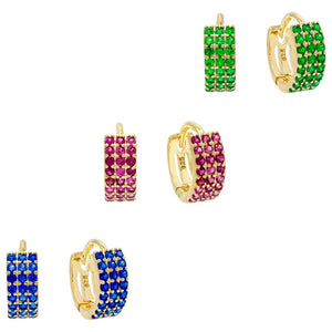 Combo Colored Triple Row Pavé Huggie Combo Set - Adina Eden's Jewels