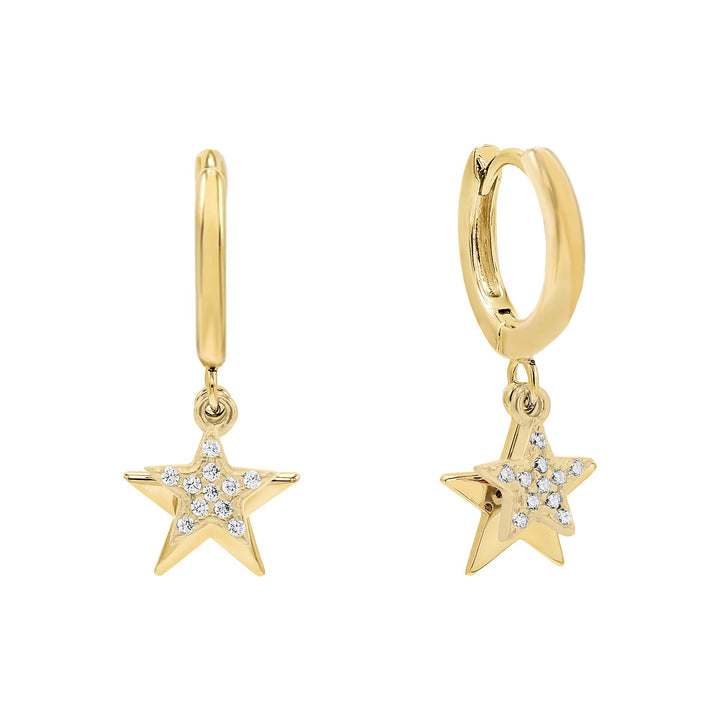 Gold CZ Double Star Huggie Earring - Adina Eden's Jewels