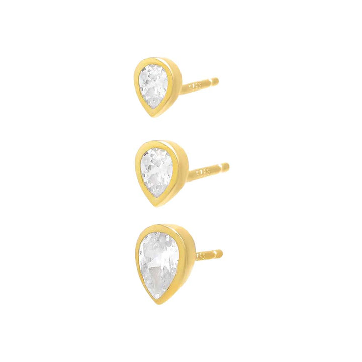 Gold / Single Teardrop Bezel Stud Earring Combo Set - Adina Eden's Jewels
