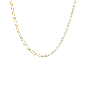 Gold Thin Tennis X Chunky Link Necklace - Adina Eden's Jewels