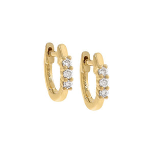 14K Gold / Pair Three Stone Diamond Huggie Earring 14K - Adina Eden's Jewels