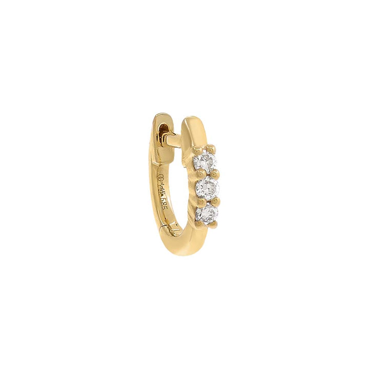 14K Gold / Single Three Stone Diamond Huggie Earring 14K - Adina Eden's Jewels