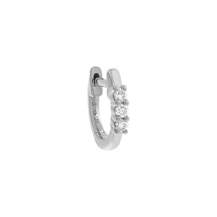 14K White Gold / Single Three Stone Diamond Huggie Earring 14K - Adina Eden's Jewels