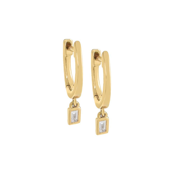 14K Gold / Pair Tiny Diamond Dangling Baguette Earring 14K - Adina Eden's Jewels