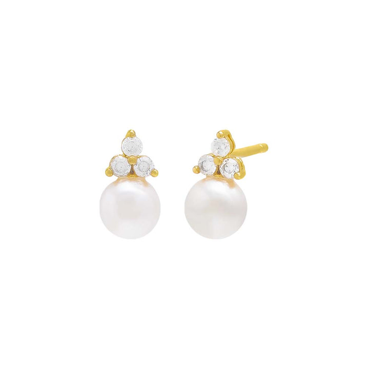 Gold / Pair Tiny Pearl Trio Cluster Stud Earring - Adina Eden's Jewels
