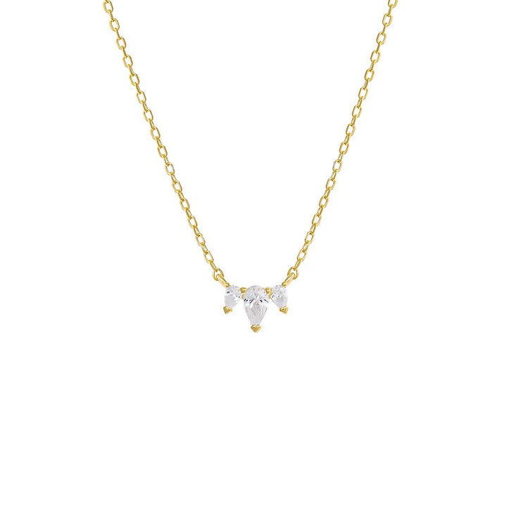 Gold Tiny Triple CZ Teardrop Necklace - Adina Eden's Jewels