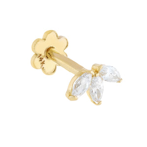 14K Gold / Single Tiny CZ Marquis Threaded Stud Earring 14K - Adina Eden's Jewels