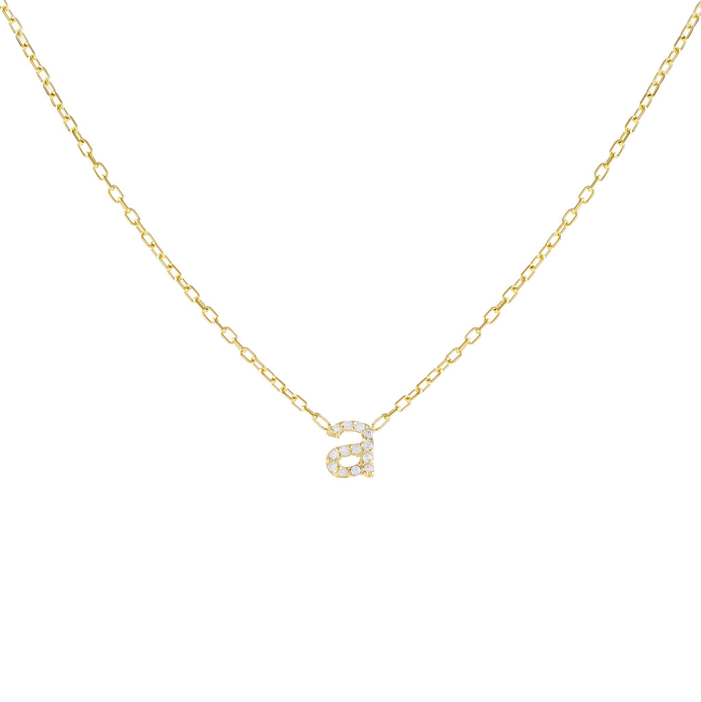 Gold / A Tiny Lowercase Pavé Initial Necklace - Adina Eden's Jewels