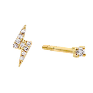 14K Gold Diamond Lightning Bolt Stud Earring Combo Set 14K - Adina Eden's Jewels