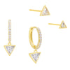 Gold CZ Triangle Huggie X Stud Earring Combo Set - Adina Eden's Jewels
