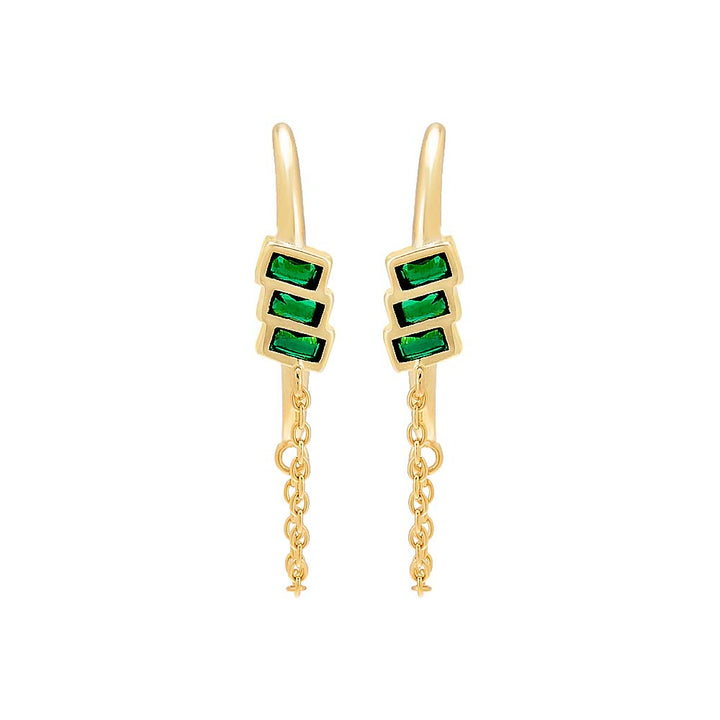 Emerald Green / Pair Triple Baguette Claw Stud Earring - Adina Eden's Jewels