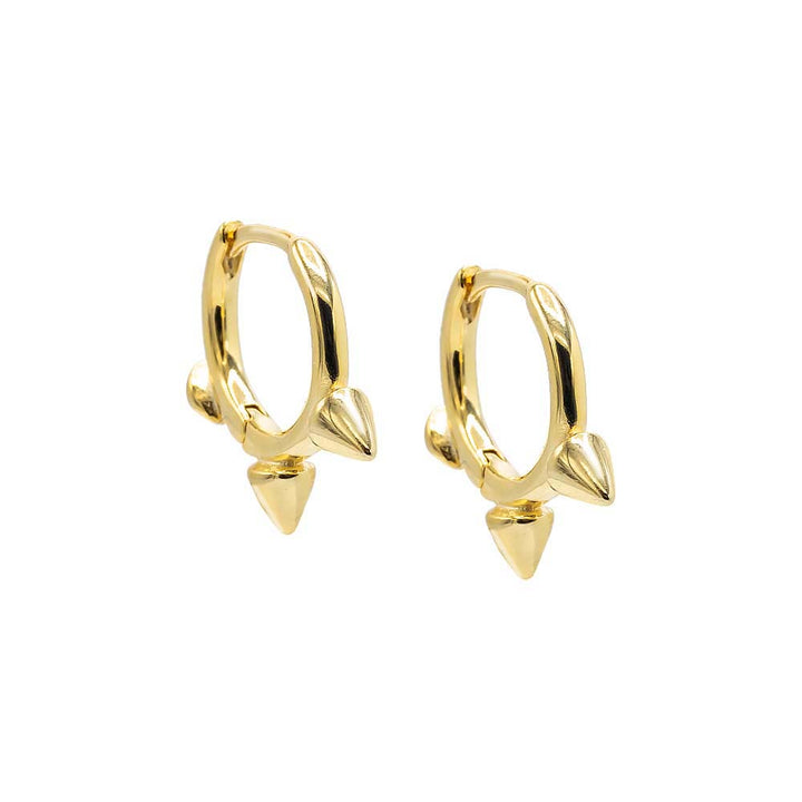 Gold / Pair Triple Solid Spike Huggie Earring - Adina Eden's Jewels