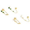  Triple Colored Stone Front Back Chain Stud Earring - Adina Eden's Jewels
