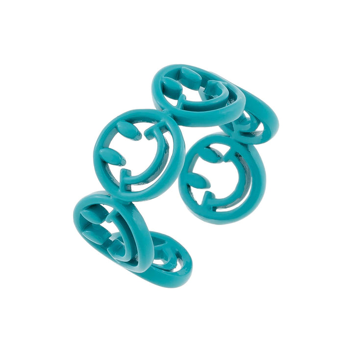 Turquoise Enamel Multi Smiley Face Ring - Adina Eden's Jewels