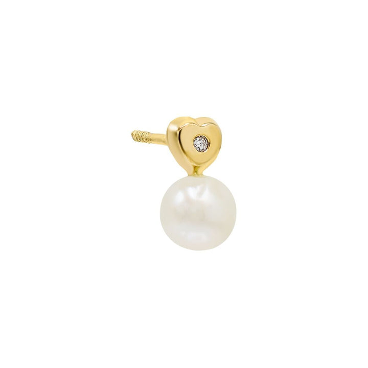 14K Gold / Single Diamond Heart Pearl Stud Earring 14K - Adina Eden's Jewels