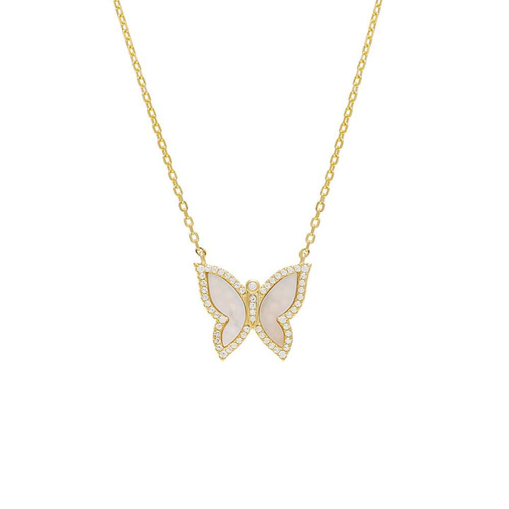 Pearl White Pavé Gemstone Butterfly Necklace - Adina Eden's Jewels