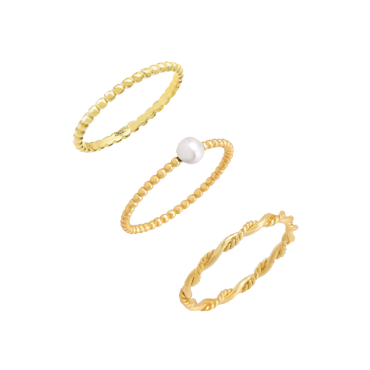Gold / 6 Pearl & Solid Ring Combo Set - Adina Eden's Jewels