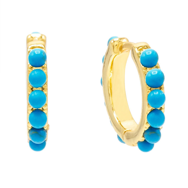 Turquoise Small Pearl Huggie Earring - Adina Eden's Jewels