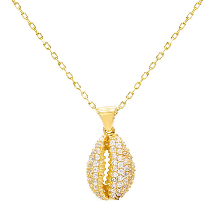 Gold Pavé Shell Necklace - Adina Eden's Jewels