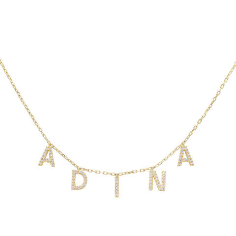 Adina Eden CZ Pavé Gold-Plated Block Name Necklace | Personalized Jewelry
