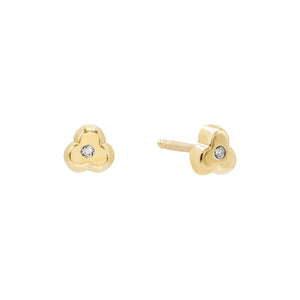 14K Gold / Pair Diamond Leaf Flower Stud Earring 14K - Adina Eden's Jewels