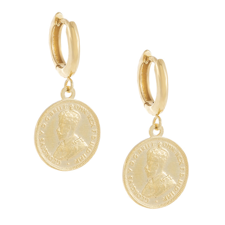 14K Gold Vintage Mini Coin Huggie Earring 14K - Adina Eden's Jewels