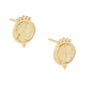 14K Gold / Pair Vintage Coin Stud Earring 14K - Adina Eden's Jewels