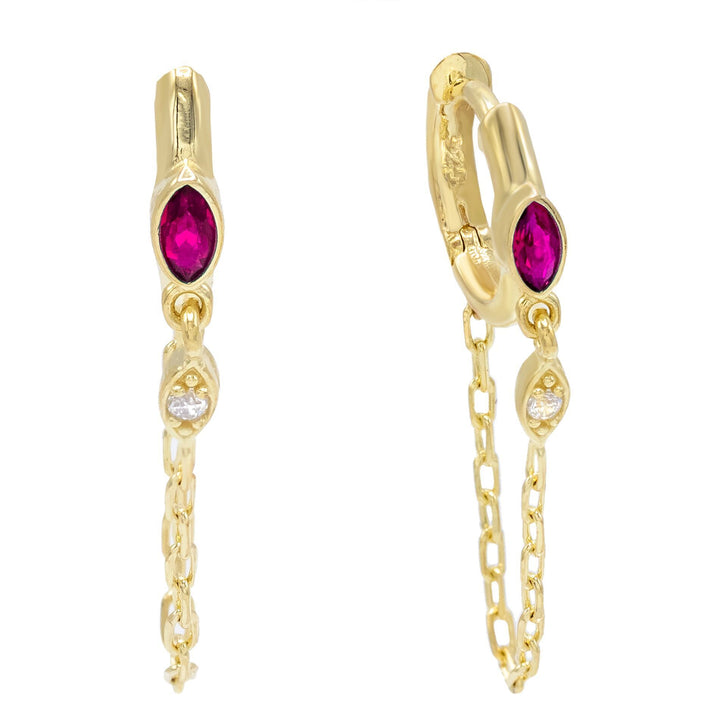 Magenta Marquise Stone Chain Huggie Earring - Adina Eden's Jewels