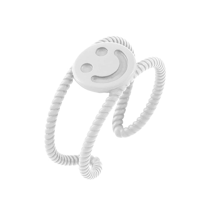 White Smiley Face Twist Adjustable Ring - Adina Eden's Jewels