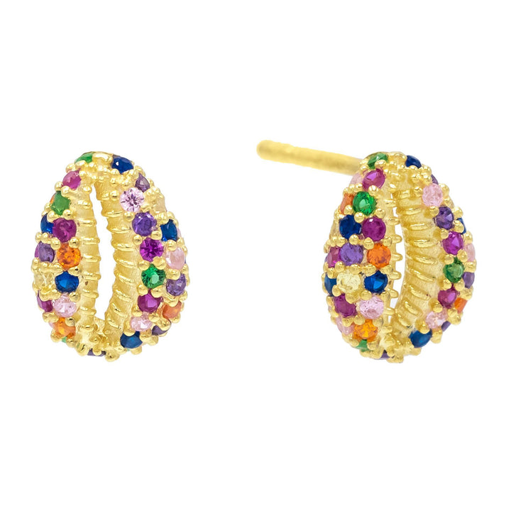Multi-Color Pavé Shell Stud Earring - Adina Eden's Jewels
