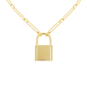 Gold / Plain XL Open Link Lock Necklace - Adina Eden's Jewels