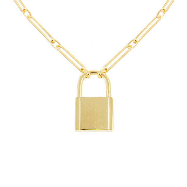 Gold / Plain XL Open Link Lock Necklace - Adina Eden's Jewels