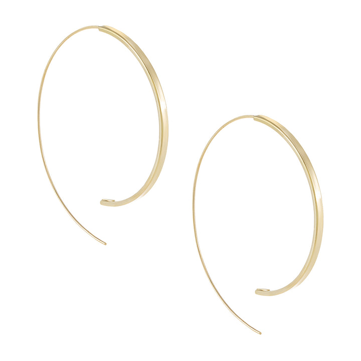 14K Gold XL Thin Solid Threader Hoop Earring 14K - Adina Eden's Jewels