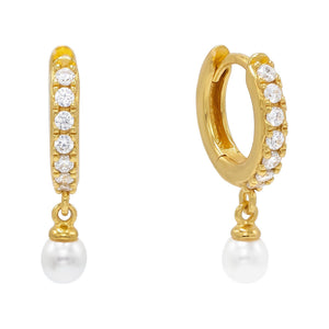 Pearl White Pearl CZ Huggie Earring - Adina Eden's Jewels