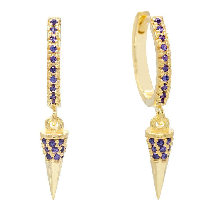 Amethyst Purple Colored Spike Huggie Earring - Adina Eden's Jewels