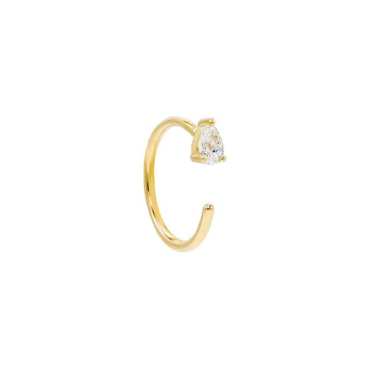 14K Gold / Single Diamond Teardrop Threader Hoop Earring 14K - Adina Eden's Jewels