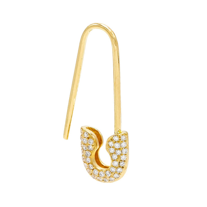 14K Gold / Right/Single Diamond Safety Pin Earring 14K - Adina Eden's Jewels