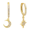 Gold CZ Moon & Star Huggie Earring - Adina Eden's Jewels