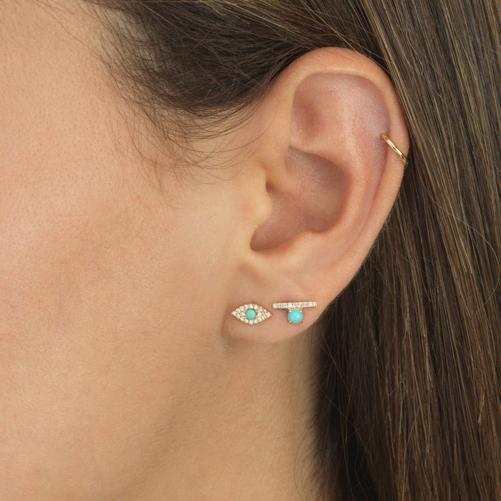 Diamond Turquoise Bar Stud Earring 14K - Adina Eden's Jewels