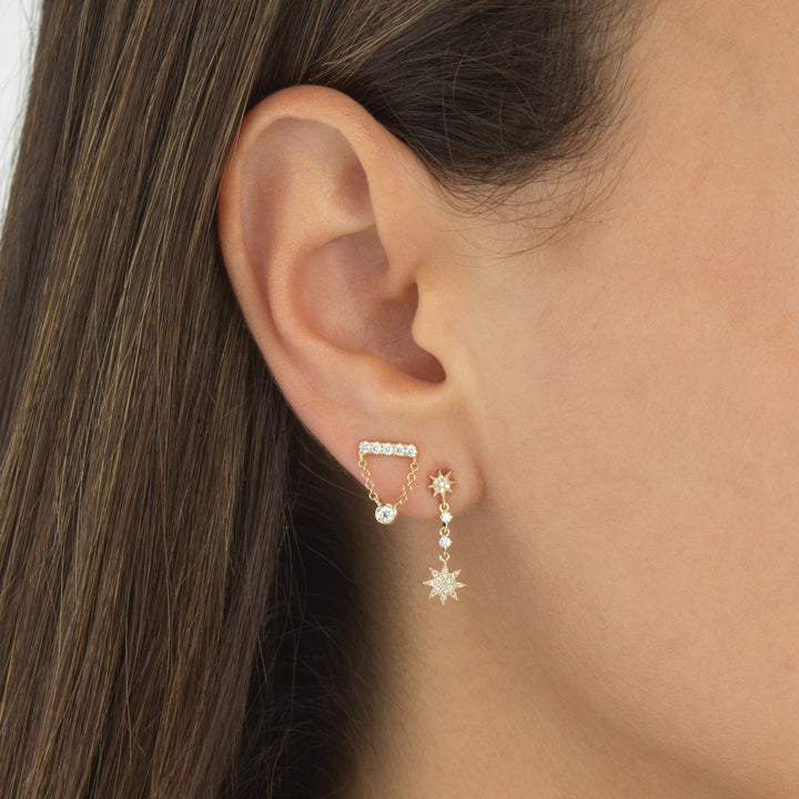  Diamond Starburst Dangle Stud Earring 14K - Adina Eden's Jewels