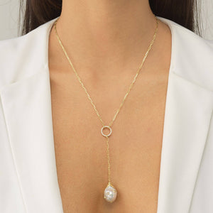  Bezel Pearl Lariat - Adina Eden's Jewels